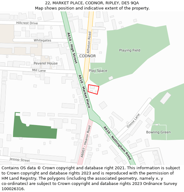 22, MARKET PLACE, CODNOR, RIPLEY, DE5 9QA: Location map and indicative extent of plot
