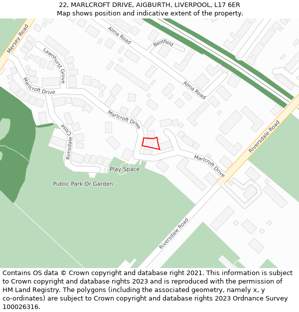 22, MARLCROFT DRIVE, AIGBURTH, LIVERPOOL, L17 6ER: Location map and indicative extent of plot