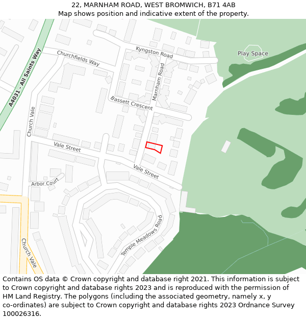 22, MARNHAM ROAD, WEST BROMWICH, B71 4AB: Location map and indicative extent of plot