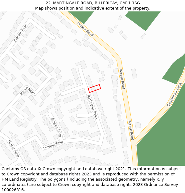 22, MARTINGALE ROAD, BILLERICAY, CM11 1SG: Location map and indicative extent of plot