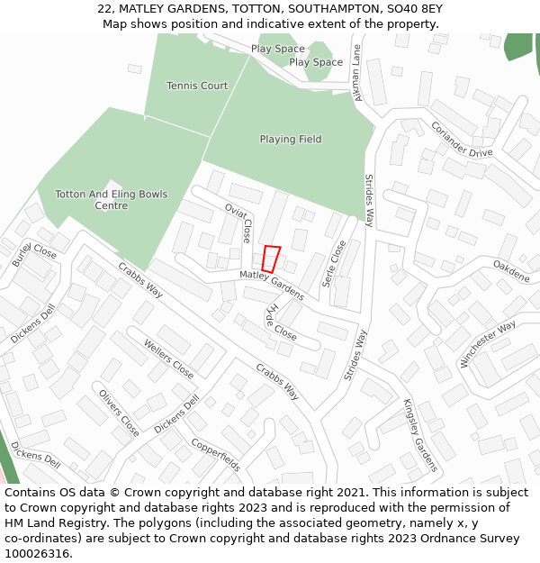 22, MATLEY GARDENS, TOTTON, SOUTHAMPTON, SO40 8EY: Location map and indicative extent of plot