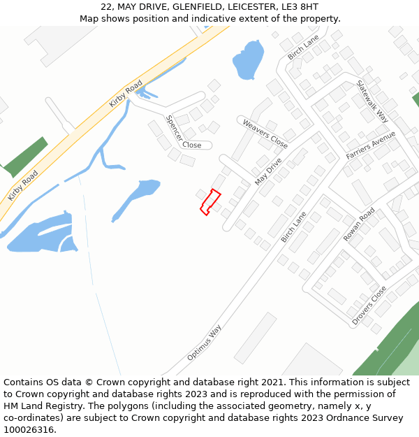 22, MAY DRIVE, GLENFIELD, LEICESTER, LE3 8HT: Location map and indicative extent of plot