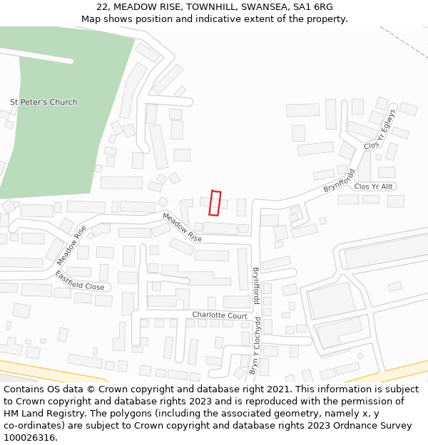 22, MEADOW RISE, TOWNHILL, SWANSEA, SA1 6RG: Location map and indicative extent of plot