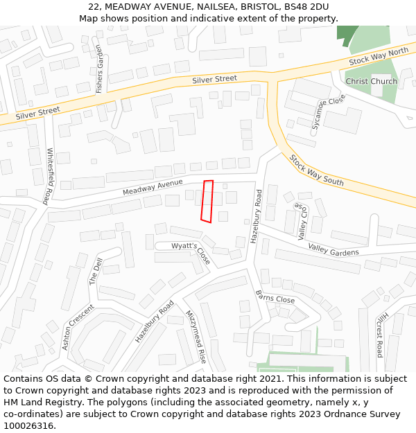 22, MEADWAY AVENUE, NAILSEA, BRISTOL, BS48 2DU: Location map and indicative extent of plot