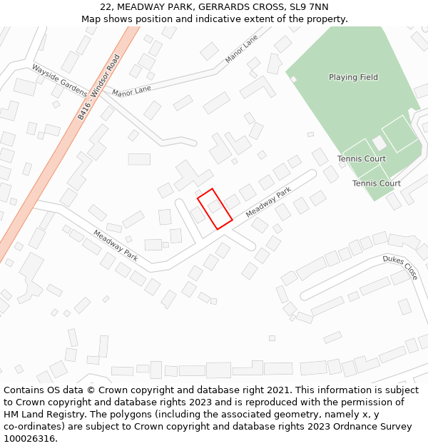 22, MEADWAY PARK, GERRARDS CROSS, SL9 7NN: Location map and indicative extent of plot