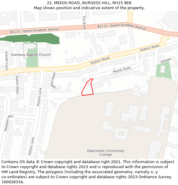 22, MEEDS ROAD, BURGESS HILL, RH15 9EB: Location map and indicative extent of plot