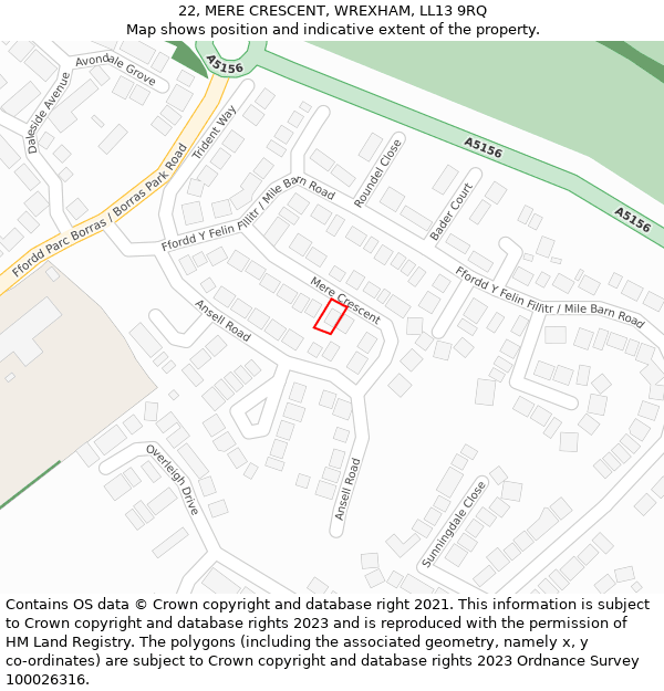 22, MERE CRESCENT, WREXHAM, LL13 9RQ: Location map and indicative extent of plot