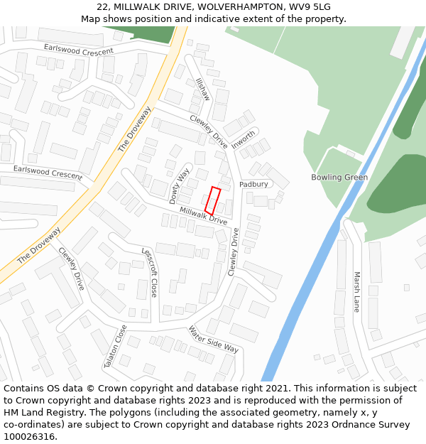 22, MILLWALK DRIVE, WOLVERHAMPTON, WV9 5LG: Location map and indicative extent of plot