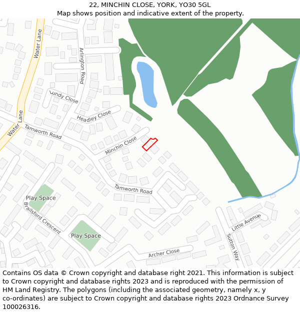 22, MINCHIN CLOSE, YORK, YO30 5GL: Location map and indicative extent of plot