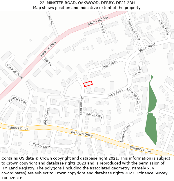 22, MINSTER ROAD, OAKWOOD, DERBY, DE21 2BH: Location map and indicative extent of plot