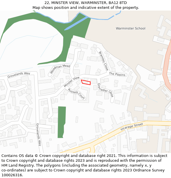 22, MINSTER VIEW, WARMINSTER, BA12 8TD: Location map and indicative extent of plot