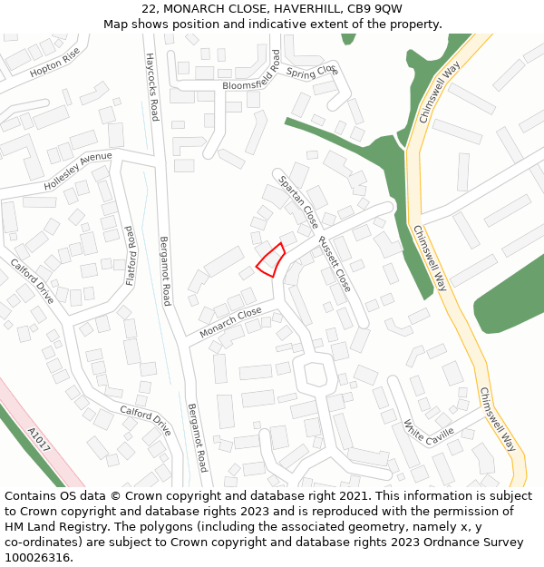 22, MONARCH CLOSE, HAVERHILL, CB9 9QW: Location map and indicative extent of plot