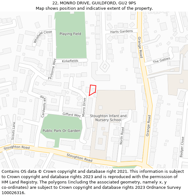 22, MONRO DRIVE, GUILDFORD, GU2 9PS: Location map and indicative extent of plot