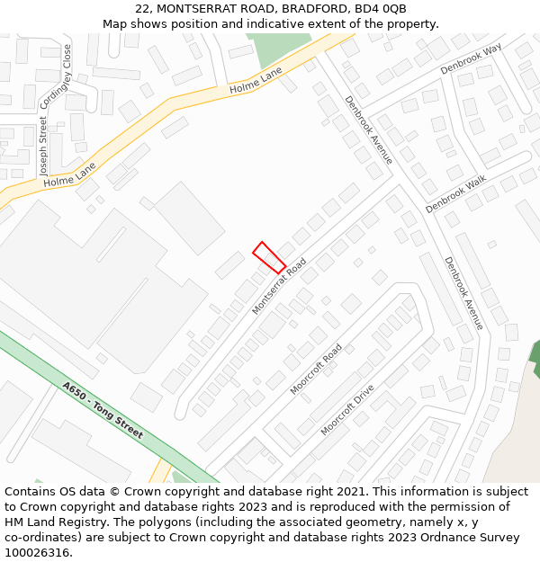 22, MONTSERRAT ROAD, BRADFORD, BD4 0QB: Location map and indicative extent of plot