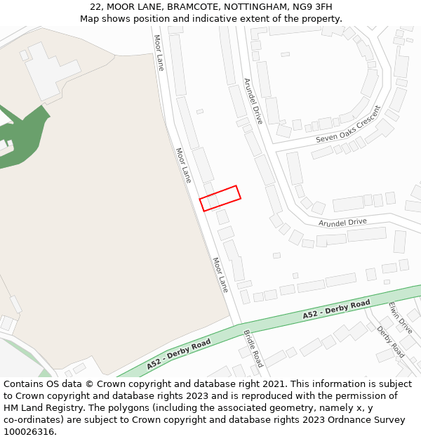 22, MOOR LANE, BRAMCOTE, NOTTINGHAM, NG9 3FH: Location map and indicative extent of plot