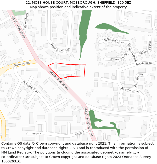 22, MOSS HOUSE COURT, MOSBOROUGH, SHEFFIELD, S20 5EZ: Location map and indicative extent of plot