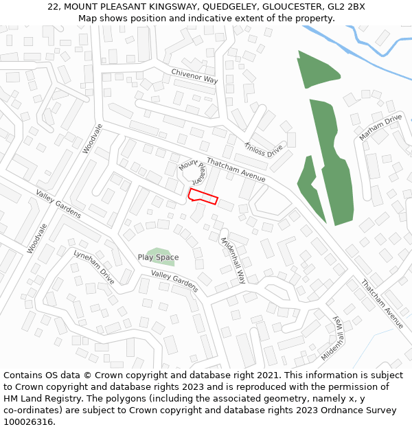 22, MOUNT PLEASANT KINGSWAY, QUEDGELEY, GLOUCESTER, GL2 2BX: Location map and indicative extent of plot