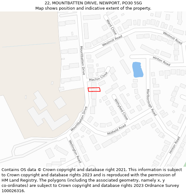 22, MOUNTBATTEN DRIVE, NEWPORT, PO30 5SG: Location map and indicative extent of plot