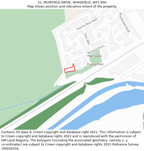 22, MUIRFIELD DRIVE, WAKEFIELD, WF2 8SH: Location map and indicative extent of plot