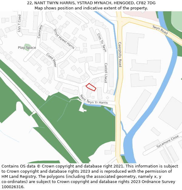 22, NANT TWYN HARRIS, YSTRAD MYNACH, HENGOED, CF82 7DG: Location map and indicative extent of plot