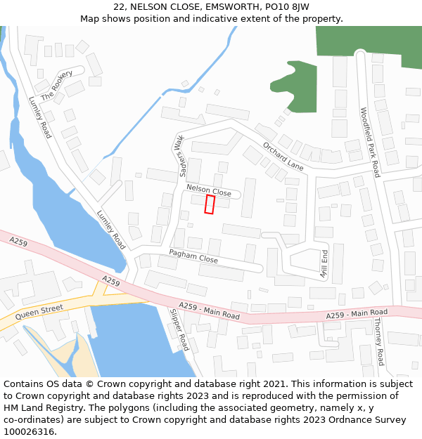 22, NELSON CLOSE, EMSWORTH, PO10 8JW: Location map and indicative extent of plot