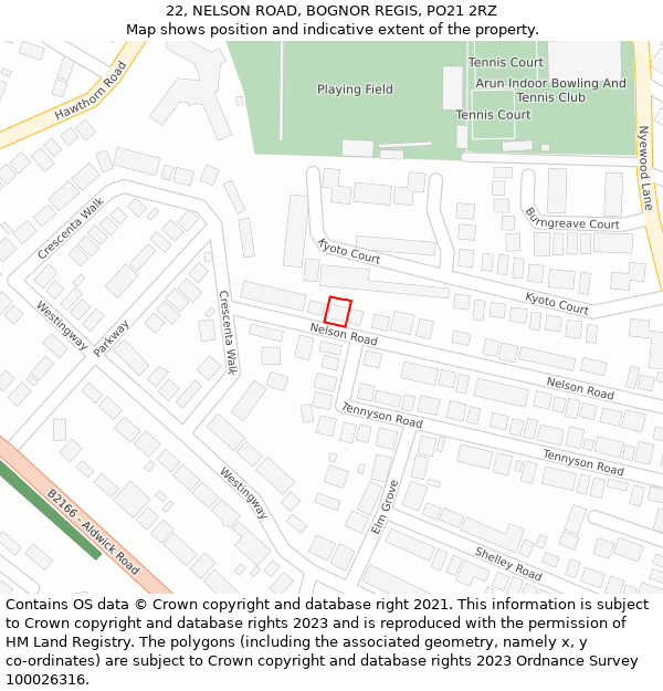 22, NELSON ROAD, BOGNOR REGIS, PO21 2RZ: Location map and indicative extent of plot