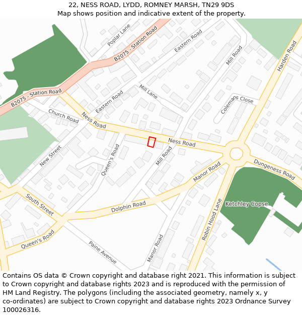 22, NESS ROAD, LYDD, ROMNEY MARSH, TN29 9DS: Location map and indicative extent of plot