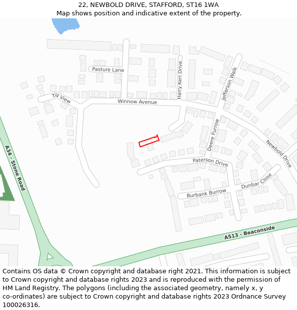 22, NEWBOLD DRIVE, STAFFORD, ST16 1WA: Location map and indicative extent of plot