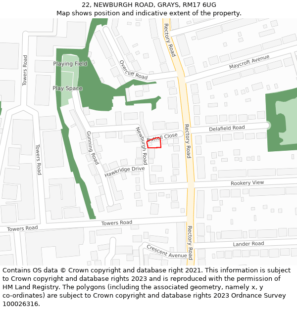 22, NEWBURGH ROAD, GRAYS, RM17 6UG: Location map and indicative extent of plot