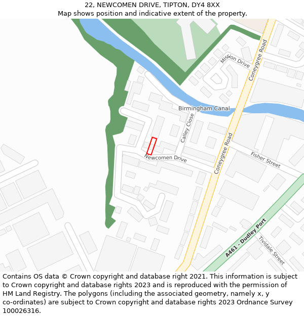 22, NEWCOMEN DRIVE, TIPTON, DY4 8XX: Location map and indicative extent of plot