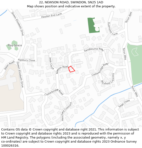 22, NEWSON ROAD, SWINDON, SN25 1AD: Location map and indicative extent of plot