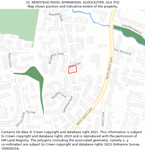 22, NEWSTEAD ROAD, BARNWOOD, GLOUCESTER, GL4 3TQ: Location map and indicative extent of plot