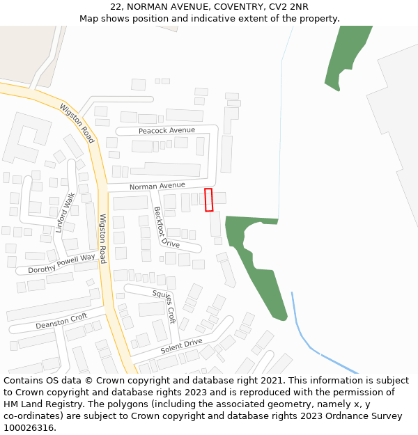 22, NORMAN AVENUE, COVENTRY, CV2 2NR: Location map and indicative extent of plot