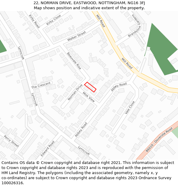 22, NORMAN DRIVE, EASTWOOD, NOTTINGHAM, NG16 3FJ: Location map and indicative extent of plot
