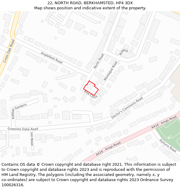22, NORTH ROAD, BERKHAMSTED, HP4 3DX: Location map and indicative extent of plot