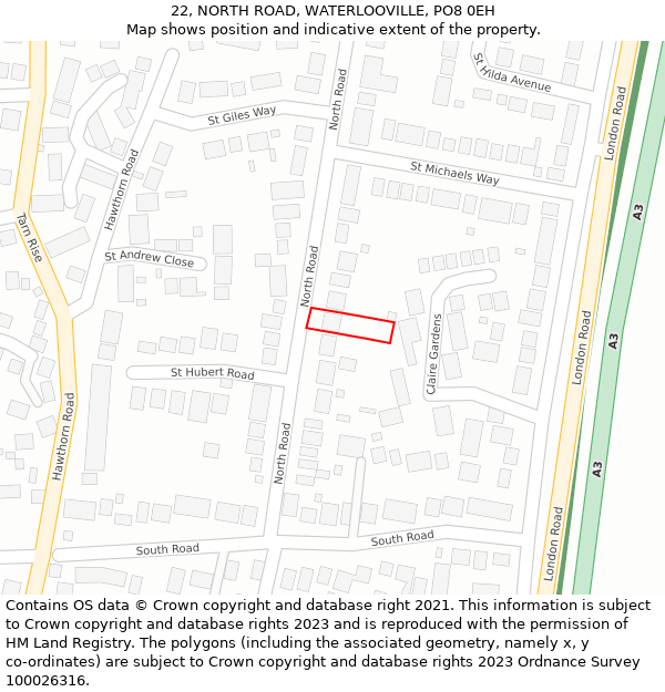 22, NORTH ROAD, WATERLOOVILLE, PO8 0EH: Location map and indicative extent of plot