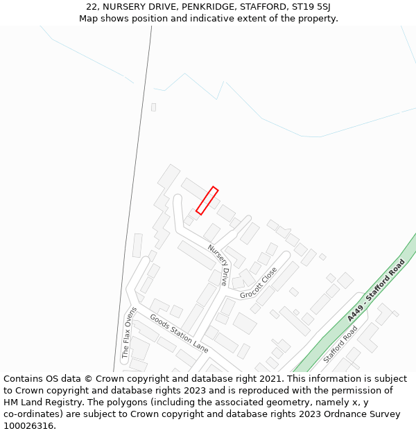 22, NURSERY DRIVE, PENKRIDGE, STAFFORD, ST19 5SJ: Location map and indicative extent of plot