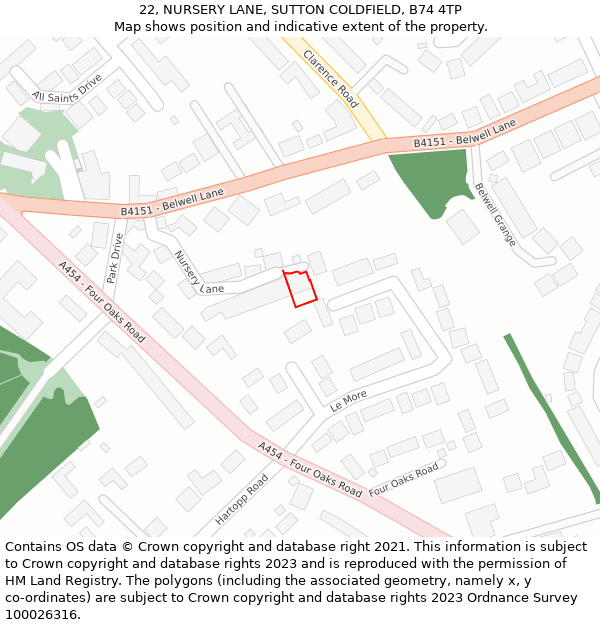 22, NURSERY LANE, SUTTON COLDFIELD, B74 4TP: Location map and indicative extent of plot