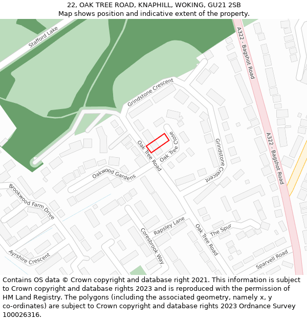 22, OAK TREE ROAD, KNAPHILL, WOKING, GU21 2SB: Location map and indicative extent of plot