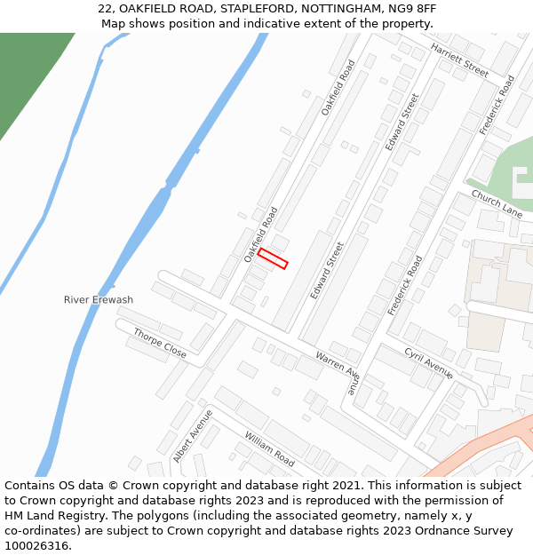 22, OAKFIELD ROAD, STAPLEFORD, NOTTINGHAM, NG9 8FF: Location map and indicative extent of plot