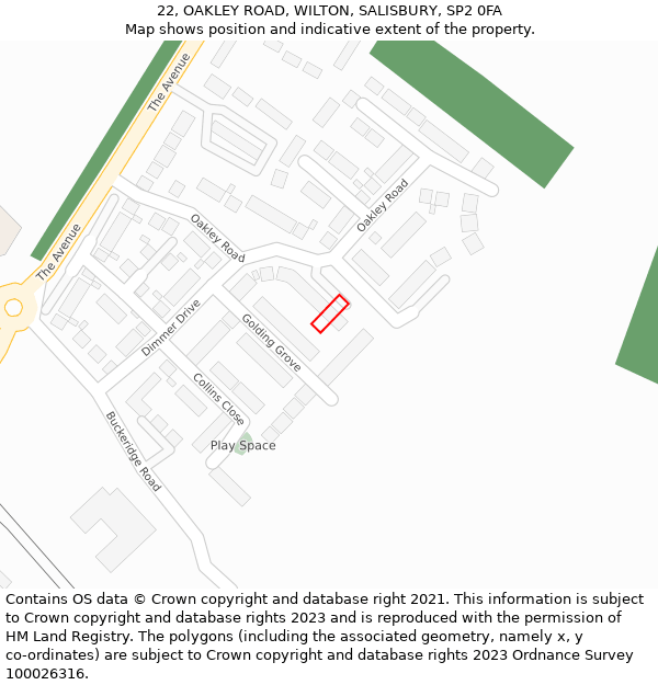 22, OAKLEY ROAD, WILTON, SALISBURY, SP2 0FA: Location map and indicative extent of plot