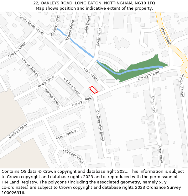 22, OAKLEYS ROAD, LONG EATON, NOTTINGHAM, NG10 1FQ: Location map and indicative extent of plot