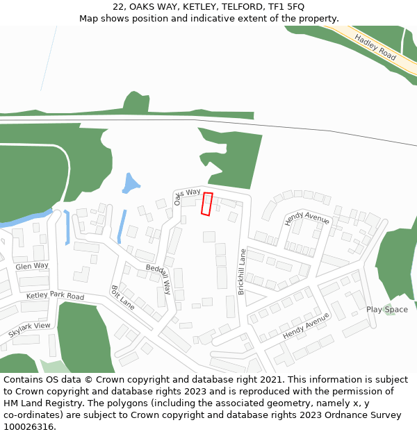 22, OAKS WAY, KETLEY, TELFORD, TF1 5FQ: Location map and indicative extent of plot