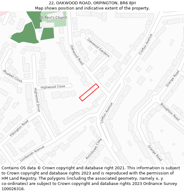22, OAKWOOD ROAD, ORPINGTON, BR6 8JH: Location map and indicative extent of plot