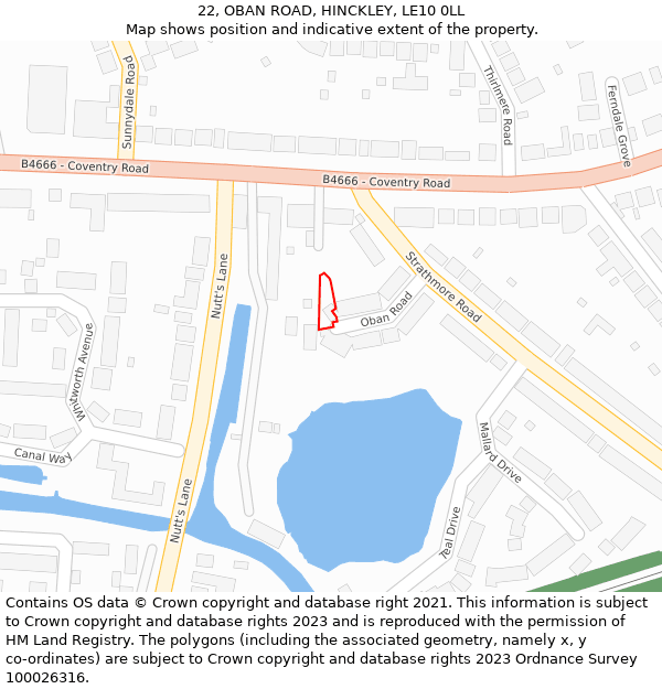 22, OBAN ROAD, HINCKLEY, LE10 0LL: Location map and indicative extent of plot