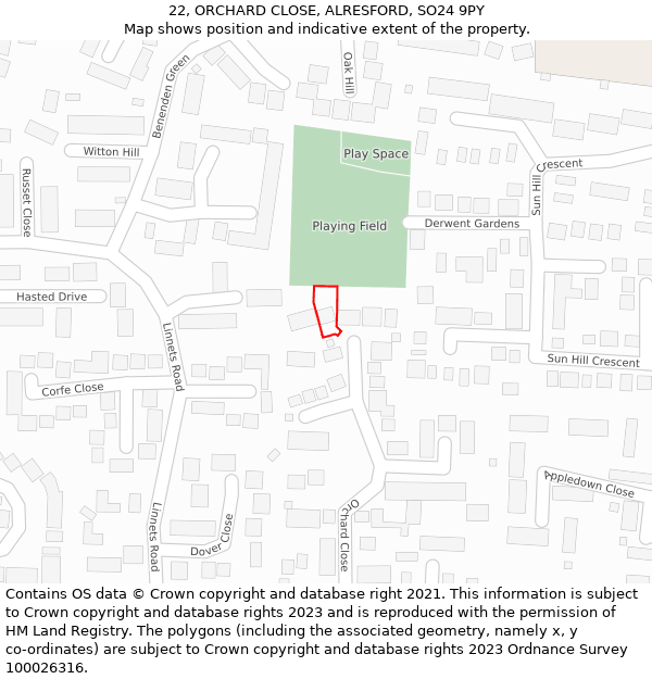 22, ORCHARD CLOSE, ALRESFORD, SO24 9PY: Location map and indicative extent of plot