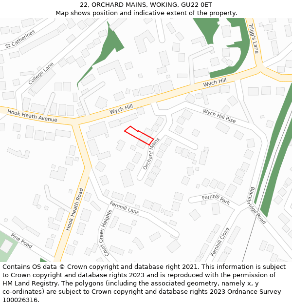 22, ORCHARD MAINS, WOKING, GU22 0ET: Location map and indicative extent of plot