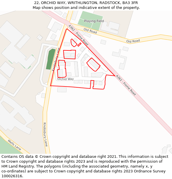 22, ORCHID WAY, WRITHLINGTON, RADSTOCK, BA3 3FR: Location map and indicative extent of plot