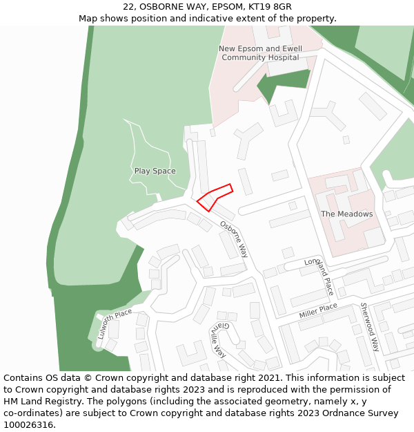22, OSBORNE WAY, EPSOM, KT19 8GR: Location map and indicative extent of plot