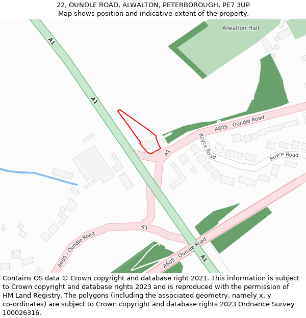 22, OUNDLE ROAD, ALWALTON, PETERBOROUGH, PE7 3UP: Location map and indicative extent of plot